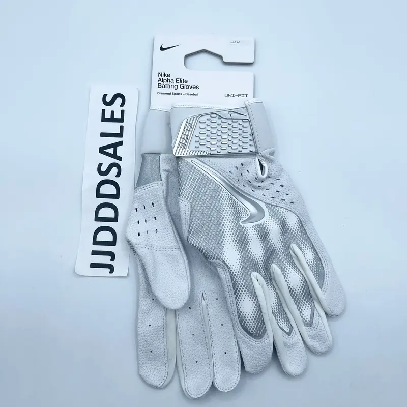 Nike Alpha Elite Baseball Batting Gloves White Platinum Silver FB2310-123 Sz Lrg  New