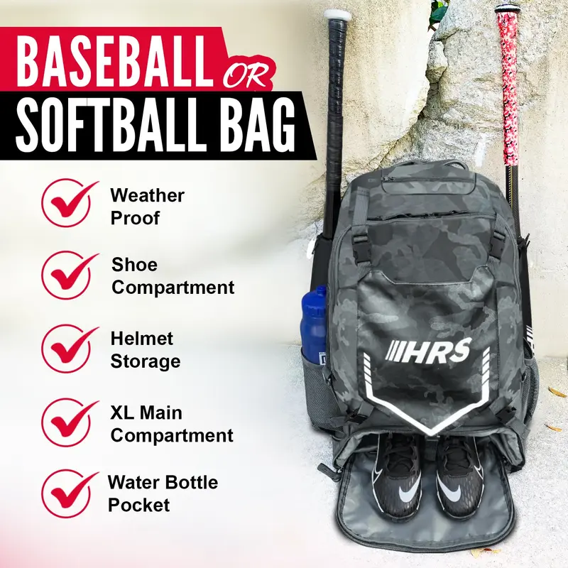 Baseball or Softball Gray Camo Bat Bag Backpack - holds up to 4 bats