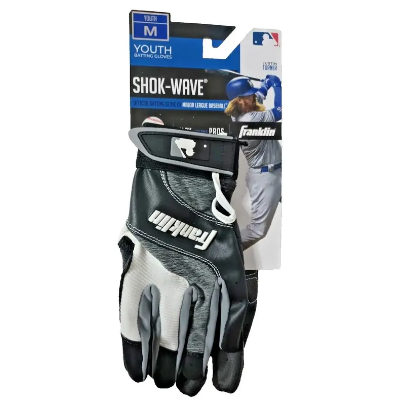 NEW Franklin Shok-Wave Youth Baseball Batting Gloves Black/Gray ~Size Medium NWT