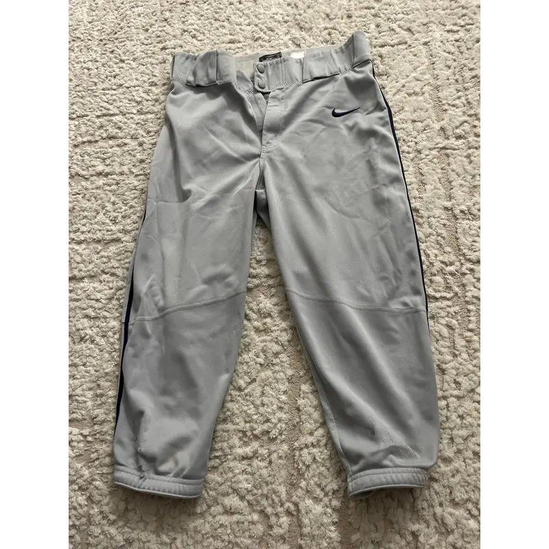 mens gray nike baseball pants with navy piping