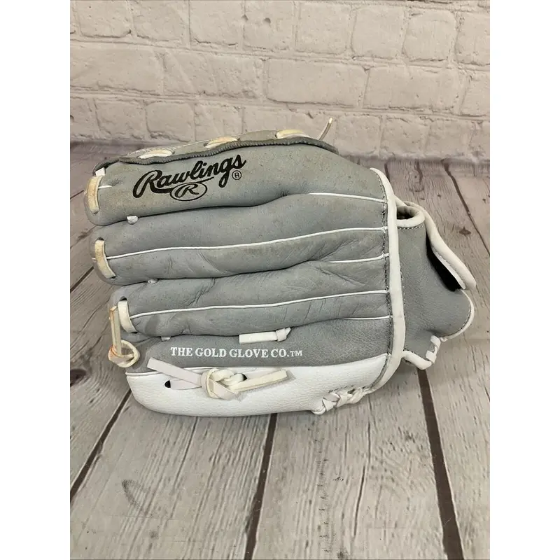 Rawlings 10.5" Fastpitch Left Handed Leather Baseball Glove Grey White Black