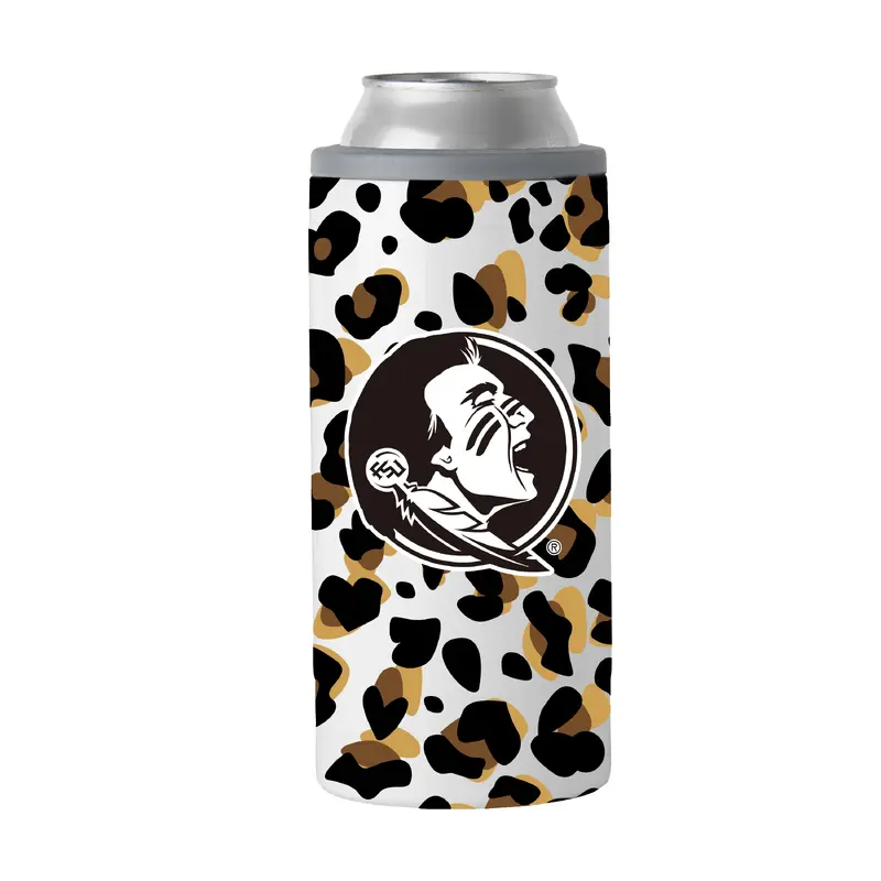 FL State 12oz Neutral Leopard Slim Can Coolie