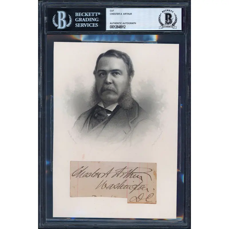 Chester A. Arthur Signed 1.6x3.5 Cut Signature Auto Graded Mint 9! BAS Slabbed