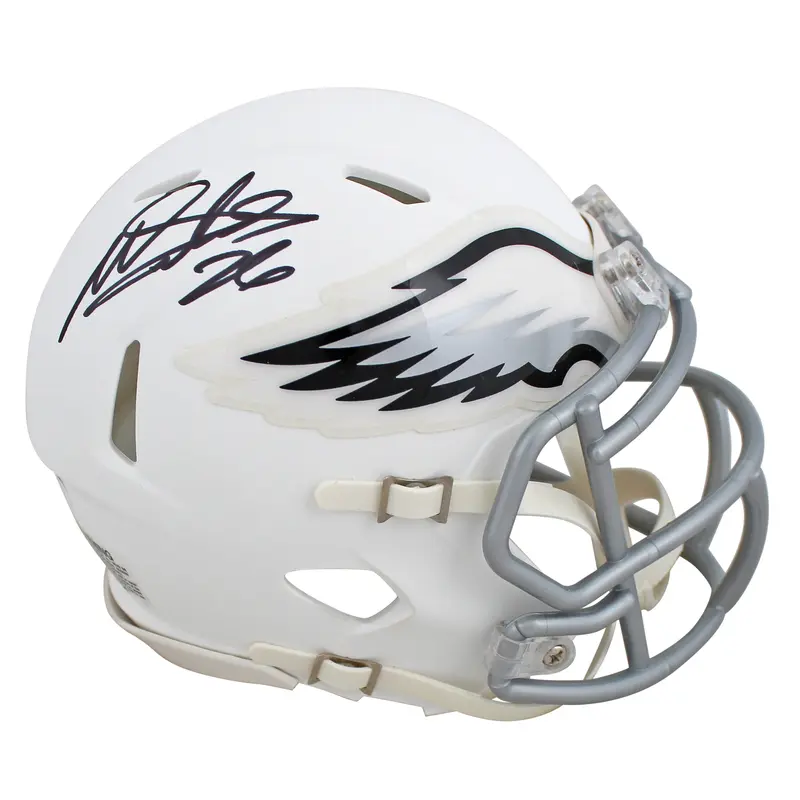 Eagles Miles Sanders Signed Flat White Speed Mini Helmet Autographed JSA Witness