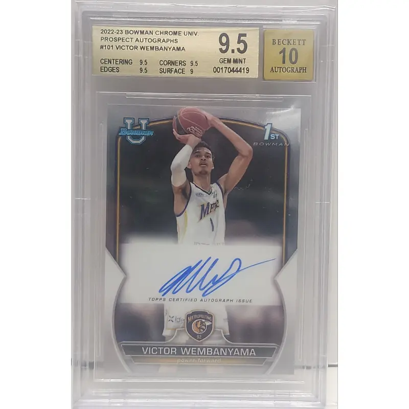 Victor Wembanyama 2022 Bowman Chrome University Auto BGS 9.5 Gem Mint Auto 10