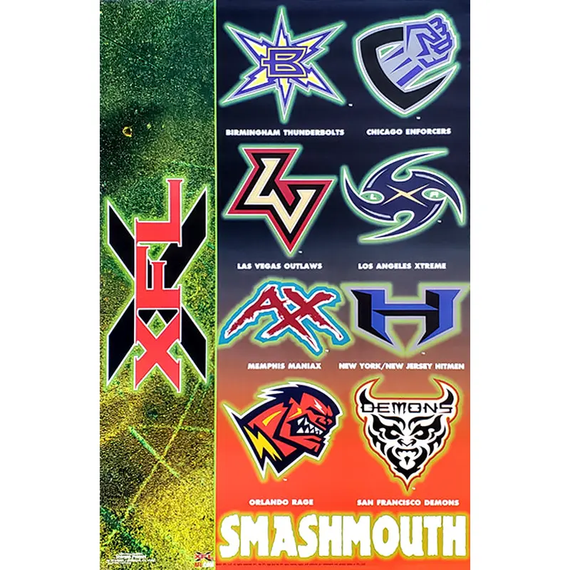 XFL Football "Smashmouth" Team Logos Poster - Scorpio Posters 2001