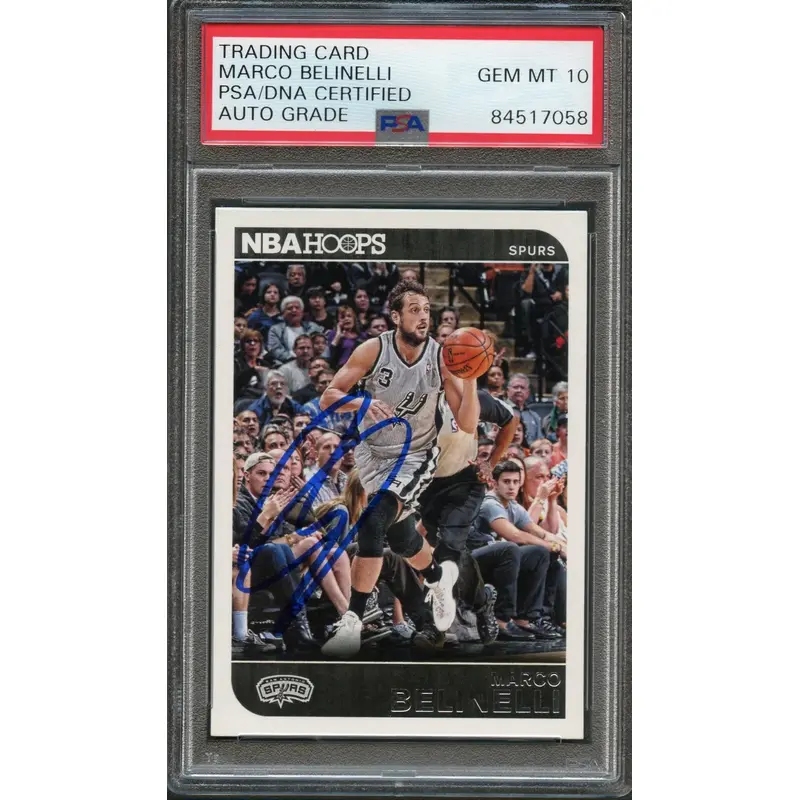 2014-15 NBA Hoops #98 Marco Belinelli Signed Card AUTO 10 PSA Slabbed Spurs