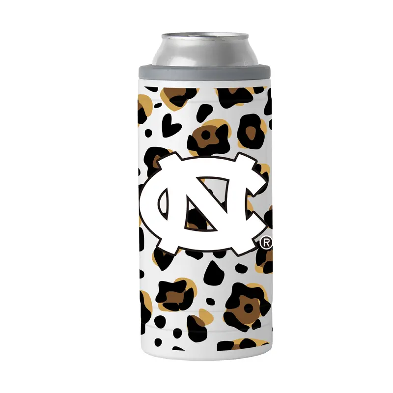 North Carolina 12oz Neutral Leopard Slim Can Coolie