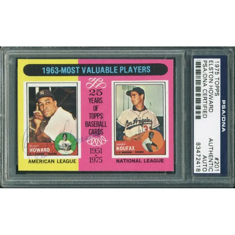 Yankees Elston Howard Signed Card 1975 Topps #201 W/ Koufax PSA/DNA Slabbed