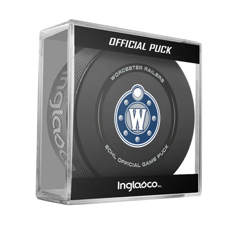 ECHL Worcester Railers 2024-25 Official Game Hockey Puck In Cube