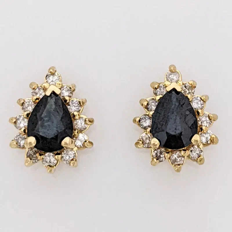 14K SAPPHIRE PEAR 5X7 "C" WITH .36 DIAMOND TOTAL WEIGHT (24) ESTATE EARRINGS 2.9 GRAMS