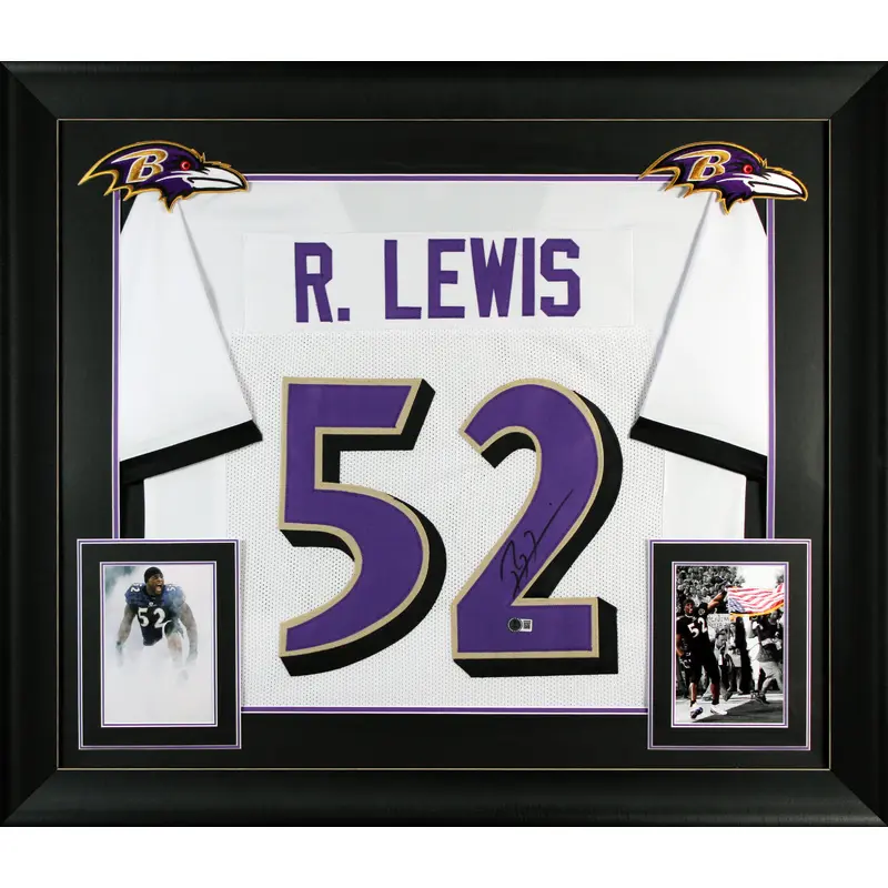 Ray Lewis Authentic Signed White Pro Style Framed Jersey Autographed BAS Witness