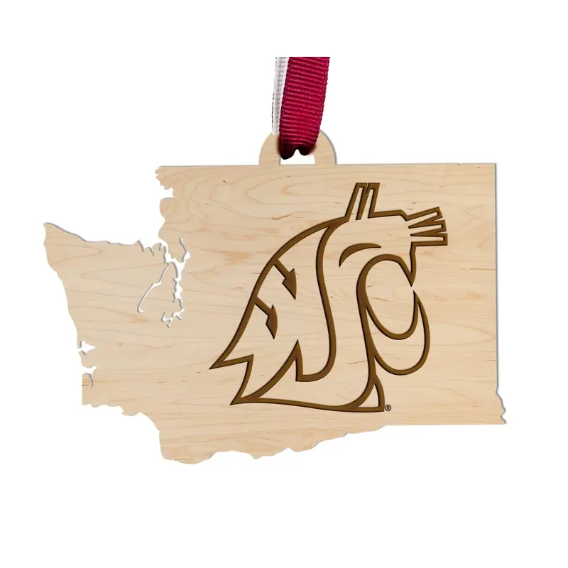 WSU Maple Wood Map Ornament