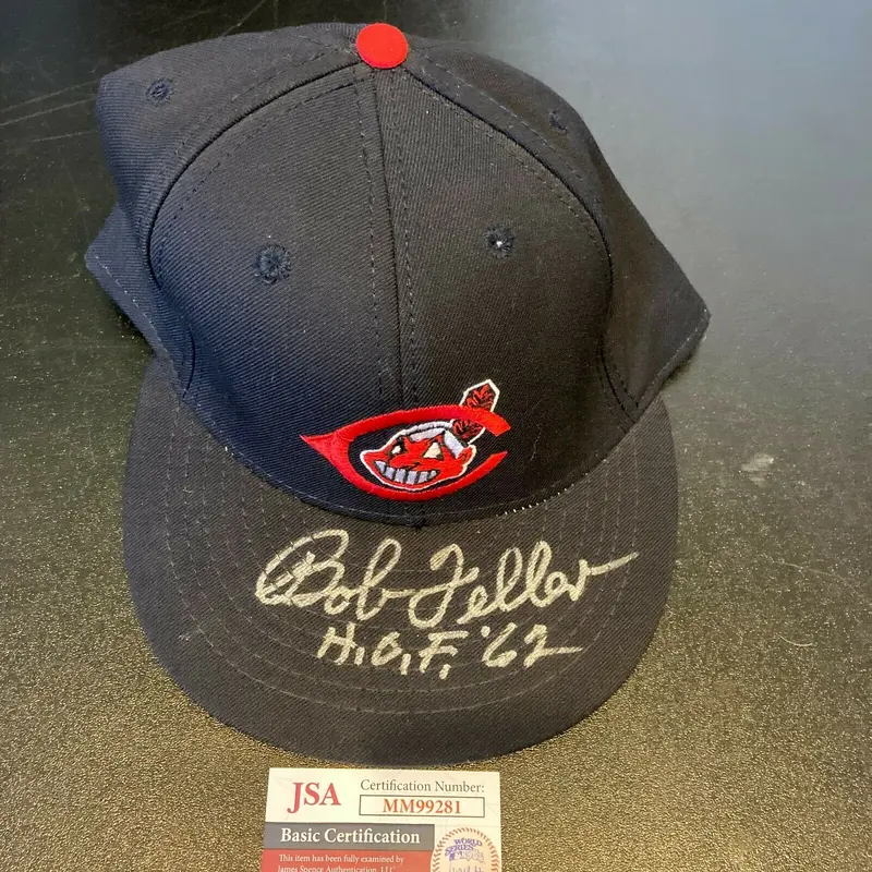 Bob Feller HOF 1962 Signed Cleveland Indians Authentic Baseball Hat JSA COA
