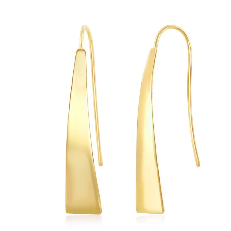 Sterling Silver Gold Plated Long Triangle Shaped Earrings