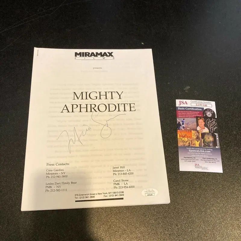 Mira Sorvino Signed Mighty Aphrodite Movie Script JSA COA