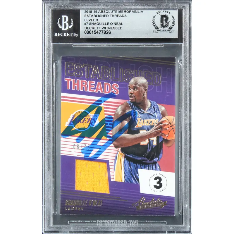 Shaquille O'Neal Signed 2018 Absolute Threads #7 #08/75 Card Auto 10! BAS Slab