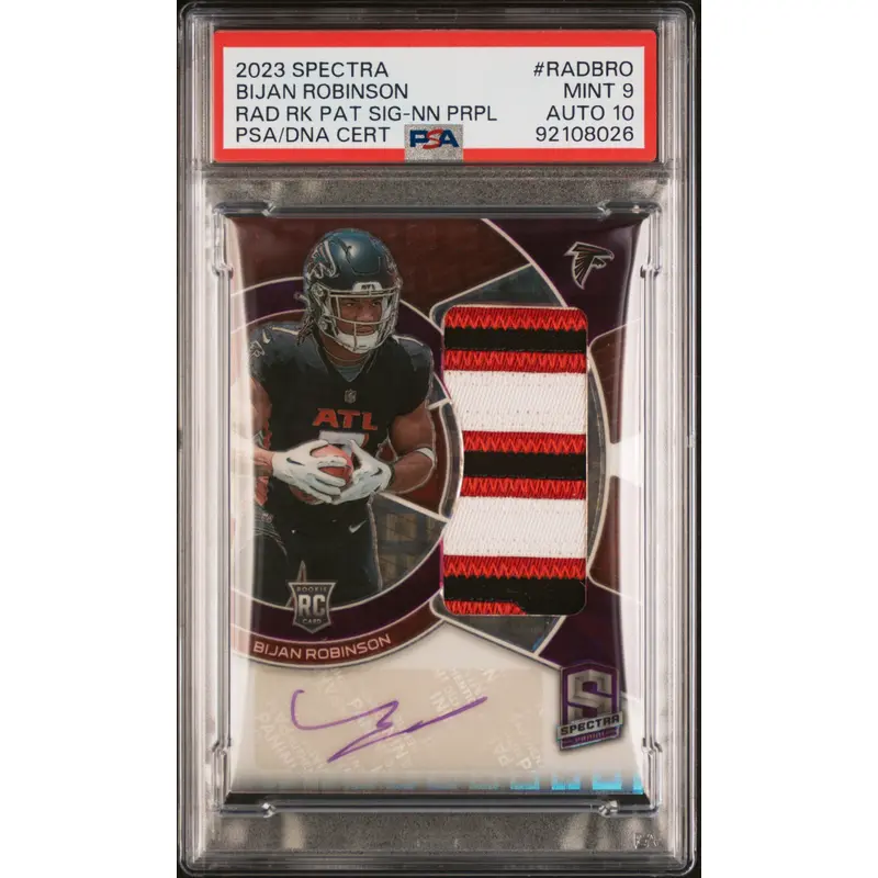 Bijan Robinson 2023 Spectra Neon Purple Patch Auto #7/30 PSA 9 Auto 10
