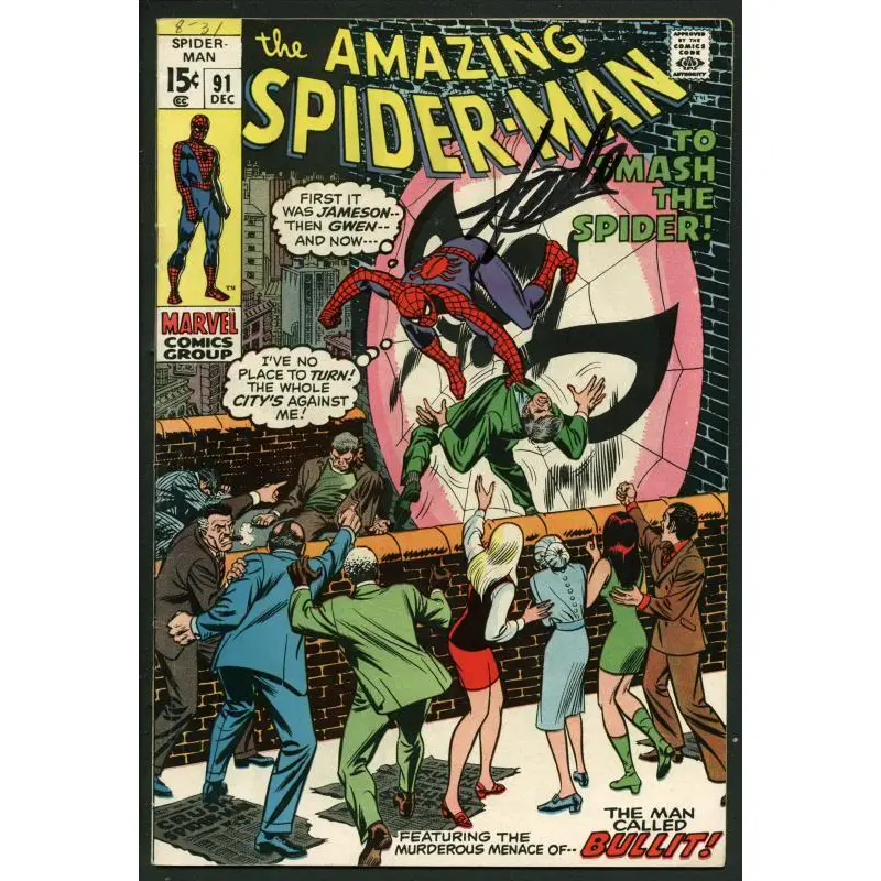 Stan Lee Signed Amazing Spider-Man #91 Comic Book The Bullit PSA/DNA #W18742