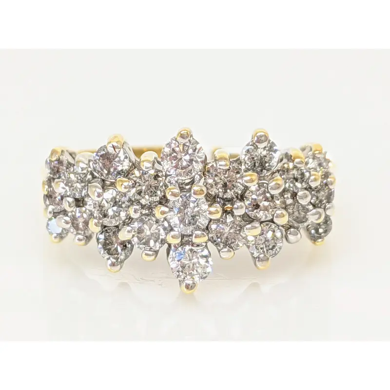 14K .85 CARAT TOTAL WEIGHT I1 H DIAMOND ROUND (23) CLUSTER DINNER ESTATE RING 4.5 GRAMS