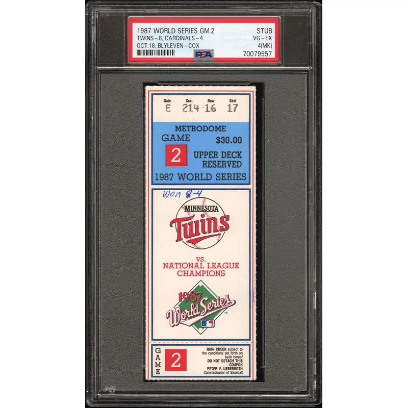 1987 World Series Game 2 Ticket Stub PSA 4 MK