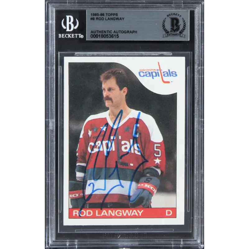 Capitals Rod Langway Authentic Signed 1985 Topps  #8 Card BAS Slabbed
