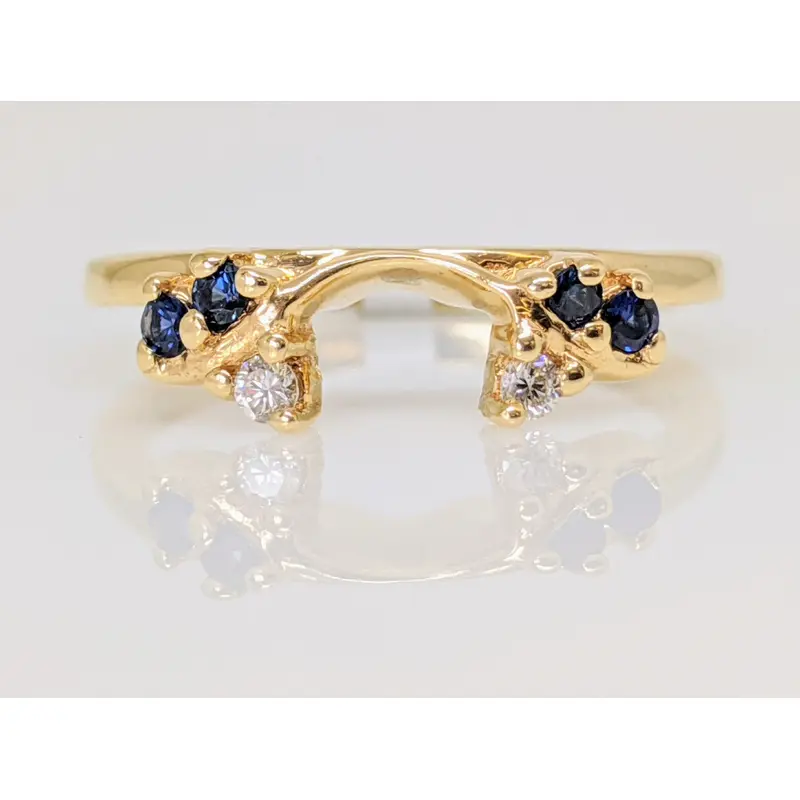 14K SAPPHIRE ROUND (4) WITH DIAMOND ROUND (2) ESTATE WRAP 2.7 GRAMS