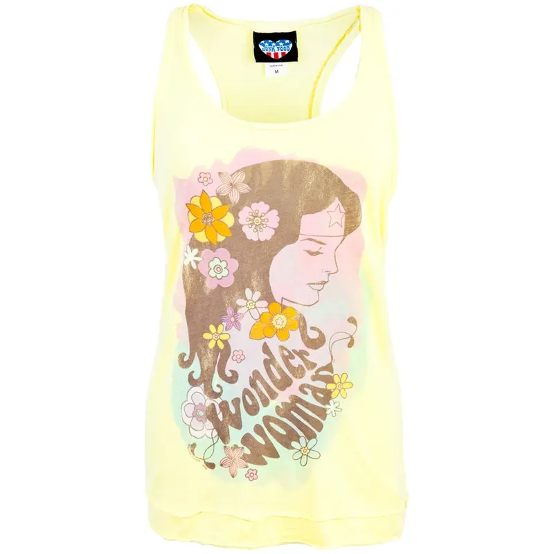 Wonder Woman - Flowers Slub Ruffle Juniors Tank Top