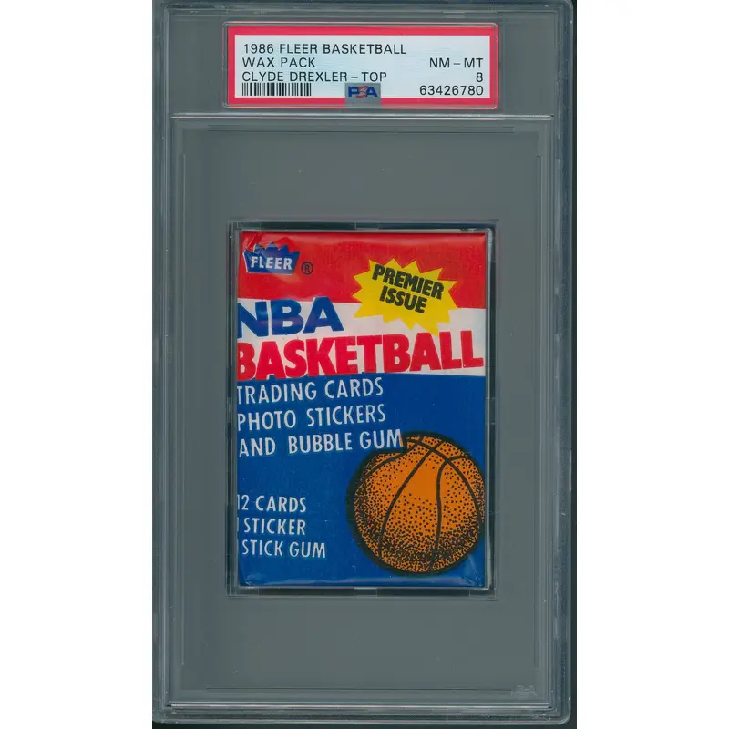 1986 Fleer Basketball Unopened Wax Pack Drexler Top PSA 8
