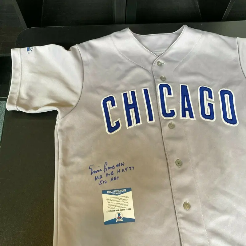 Ernie Banks #14 Mr. Cub HOF 77 512 Home Runs Signed Chicago Cubs Jersey Beckett