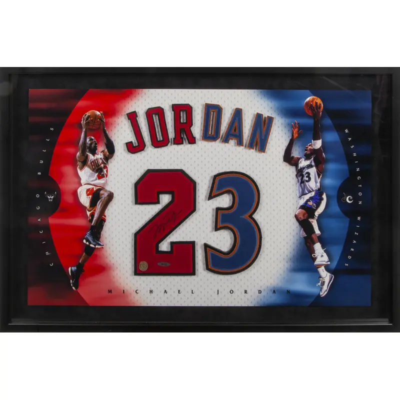 Michael Jordan Signed Bulls Wizards Jersey Numbers Framed UDA Upper Deck