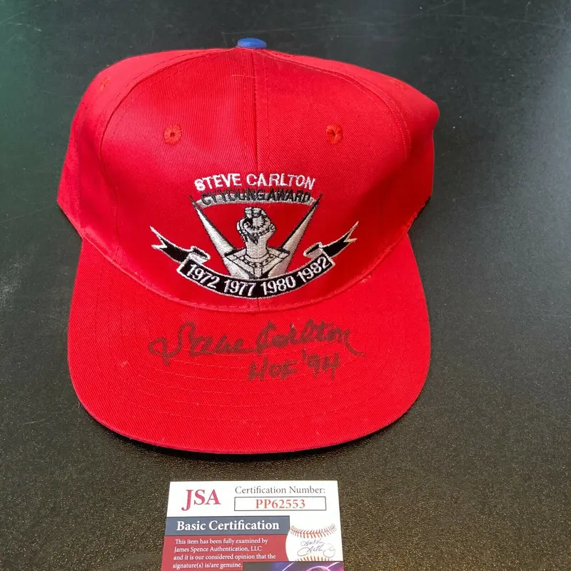 Steve Carlton HOF 1994 Signed Cy Young Award Baseball Hat Cap With JSA COA