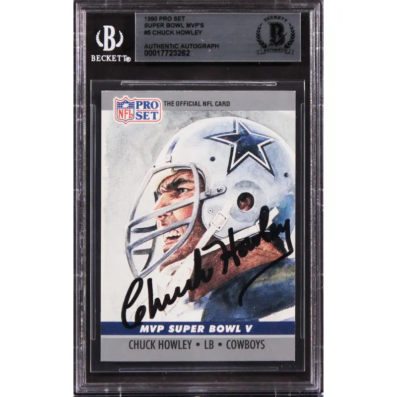 Cowboys Chuck Howley Signed 1990 Pro Set Super Bowl MVP'S #5 Card BAS Slabbed
