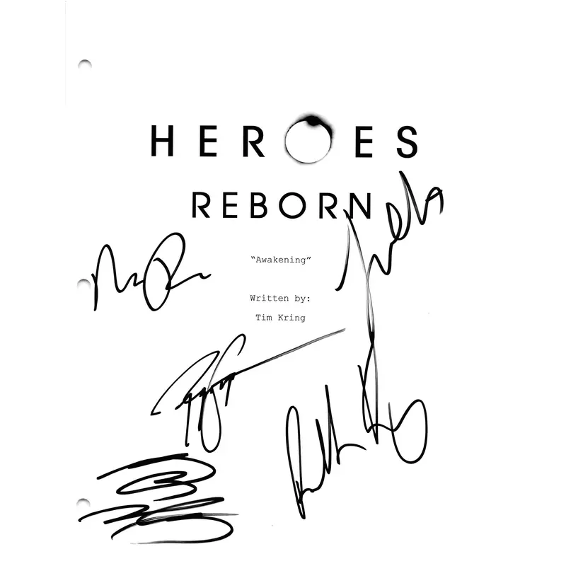 Heroes Reborn Cast (5) Kay, Guzman, Grunberg +2 Signed Script Cover BAS #AC33459