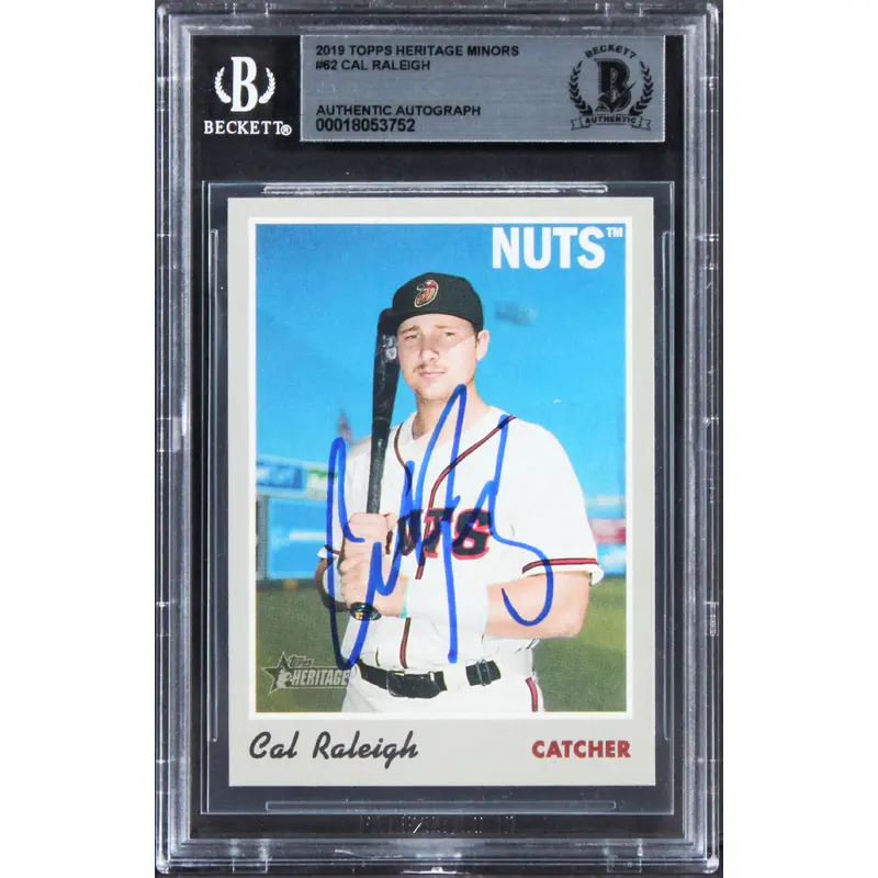Mariners Cal Raleigh Signed 2019 Topps Heritage Mns #62 Rookie Card BAS Slabbed