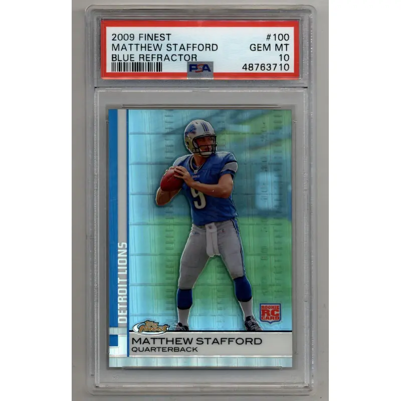 Matthew Stafford 2009 Finest Blue Refractor #100 238/429 PSA 10 Gem Mint