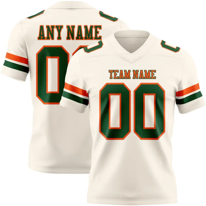 Custom Cream Green-Orange Mesh Authentic Football Jersey