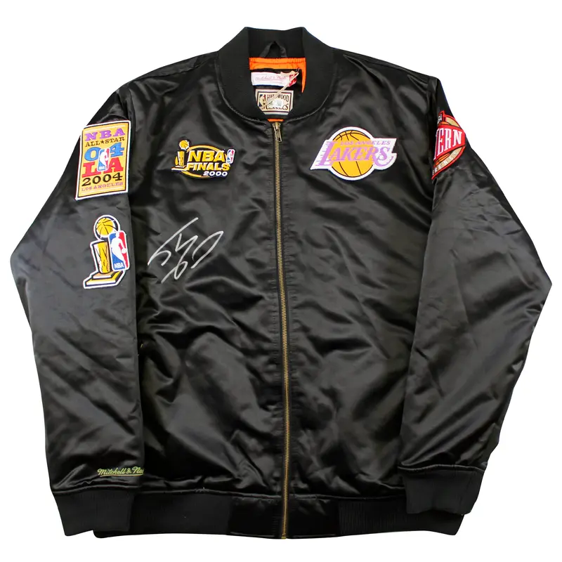 Lakers Shaquille O'Neal Signed Black NBA Champs M&N Bomber Jacket BAS Witnessed