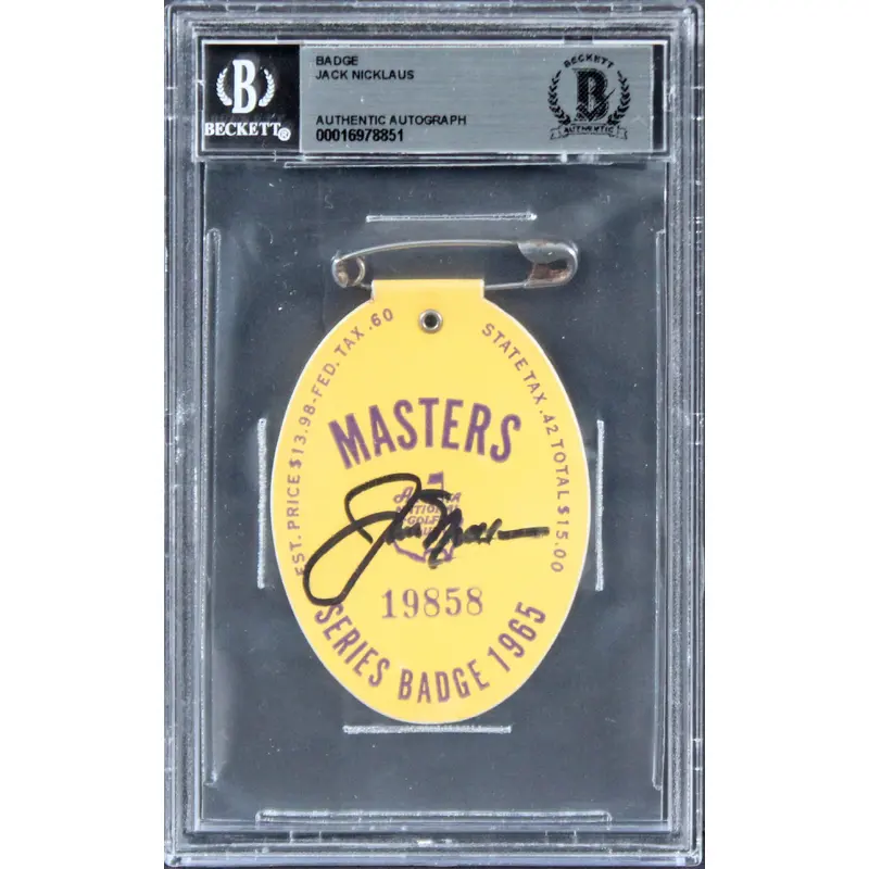 Jack Nicklaus Signed 1965 Masters Augusta National Badge Ticket BAS Slabbed