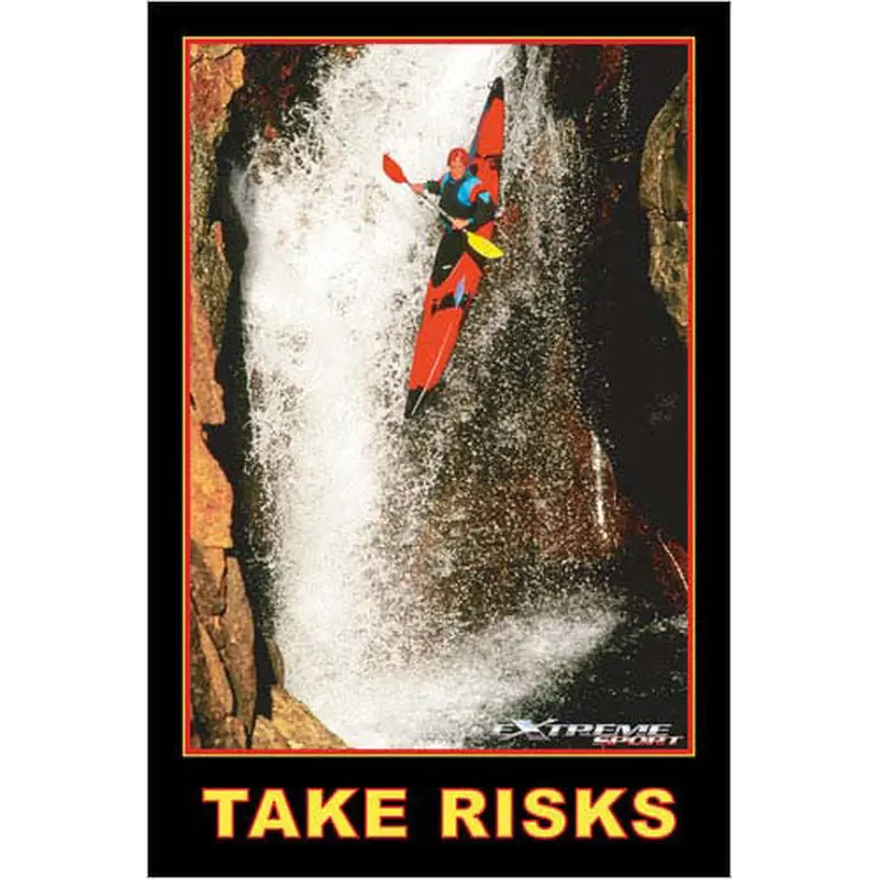 Kayaking Down Waterfall "Take Risks" Motivational Sports Action Poster - Eurographics