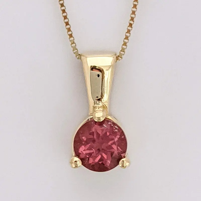 14K PINK TOURMALINE ROUND 5MM ESTATE PENDANT & CHAIN 2.2 GRAMS