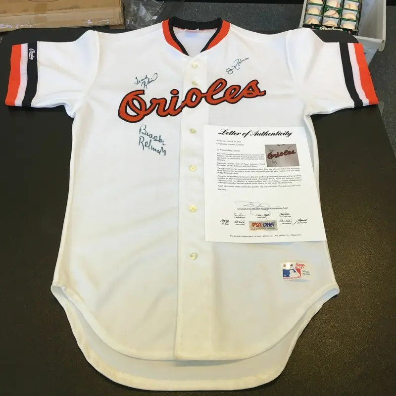 Brooks Robinson Frank Robinson Jim Palmer Signed Authentic Orioles Jersey PSA