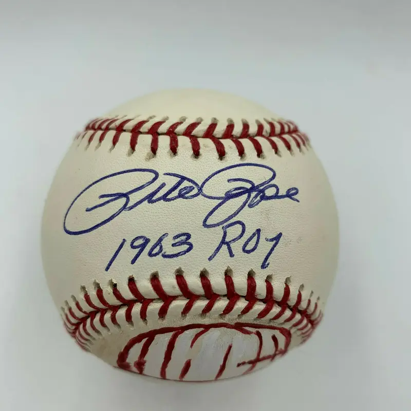 Pete Rose 1963 Rookie Of The Year Signed Hand Painted Art Baseball With JSA COA