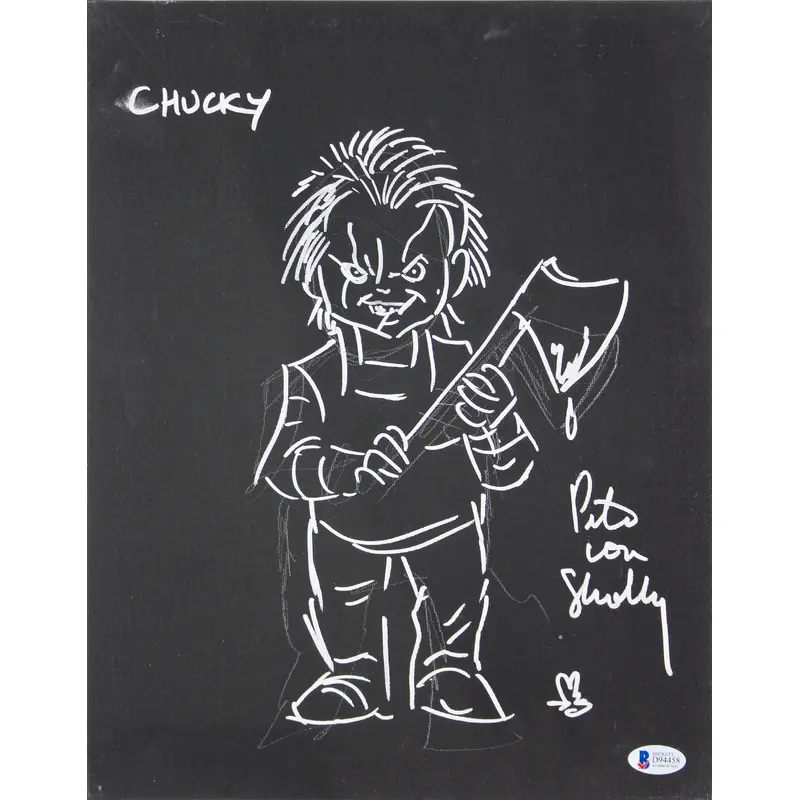 Pete Von Sholly Signed 11x14 Original Art Chucky Sketch Canvas BAS #D94458