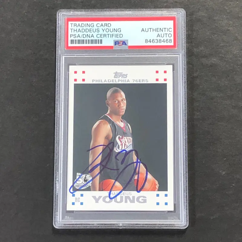 2007-08 Topps #12 Thaddeus Young Signed Card AUTO PSA Slabbed RC