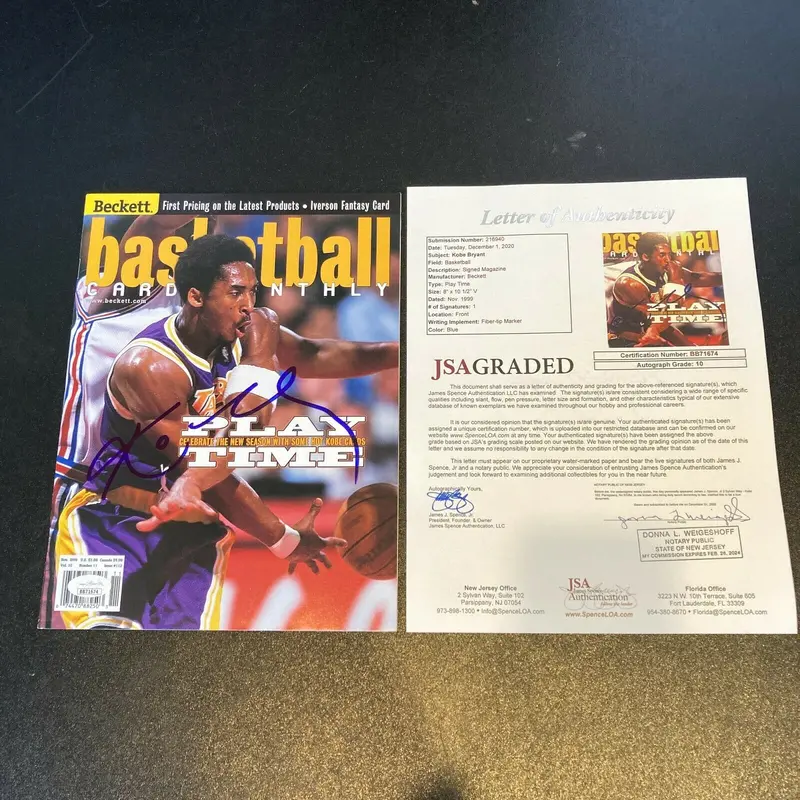 Kobe Bryant Signed Autographed 1999 Beckett Magazine JSA Graded GEM MINT 10