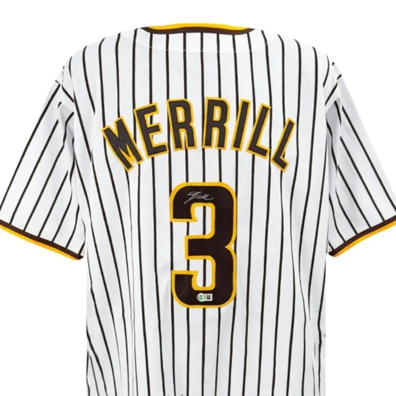 Jackson Merrill Autographed San Diego (White Pinstripe #3) Custom Jersey - Beckett