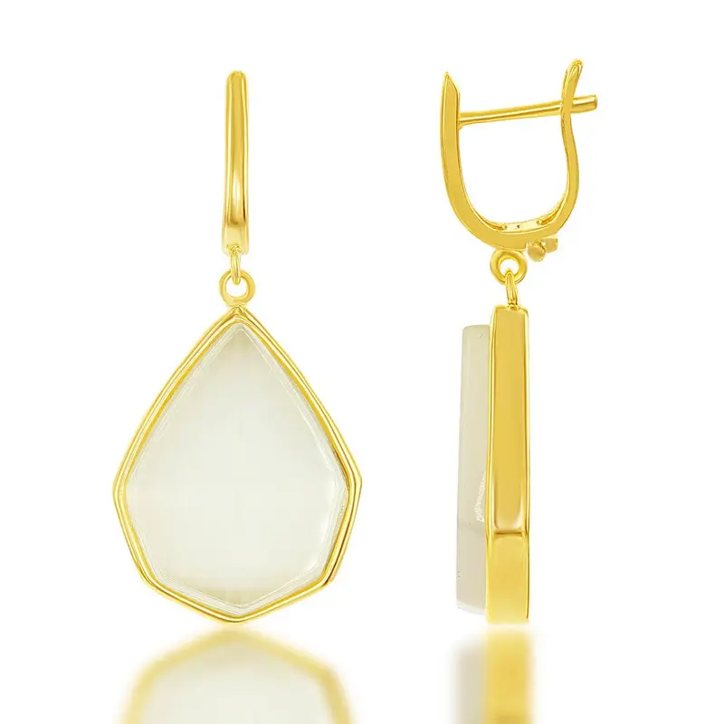 Sterling Silver Nude Yellow Cat?s Eye Teardrop Earrings - Gold Plated