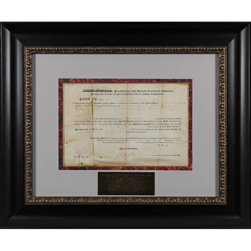 John Quincy Adams Authentic Signed & Framed 9x13 Land Grant BAS #AC33453