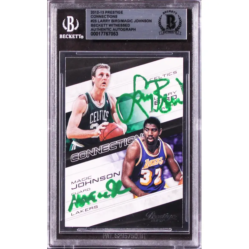 Larry Bird & Magic Johnson Signed 2012 Prestige Connections #25 Card BAS Slabbed